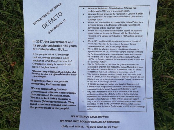 Pamphlet created by The Canadian Revolution. It promotes the group's belief that the federal government and the Constitution are illegitimate. Picture by Randy Boswell.